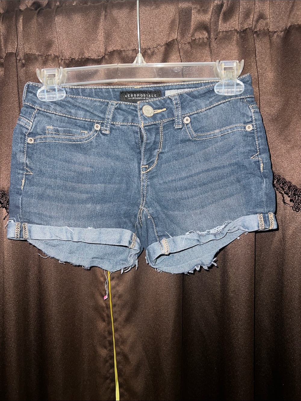 Aeropostale Women's Distressed Dark Blue Denim Roll-Up Shorts